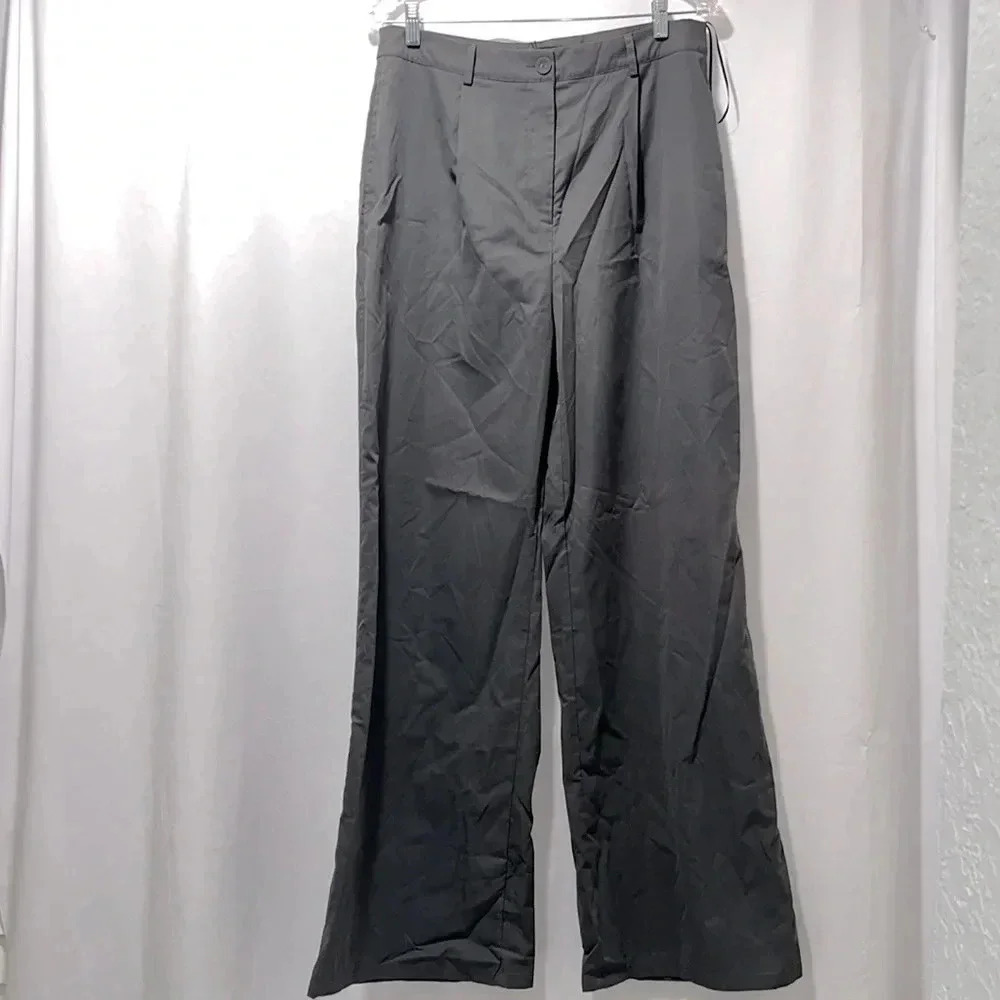 NWT pants Pretty Little Thing charcoal pants size 10 US wide leg? front pockets - Picture 9 of 10